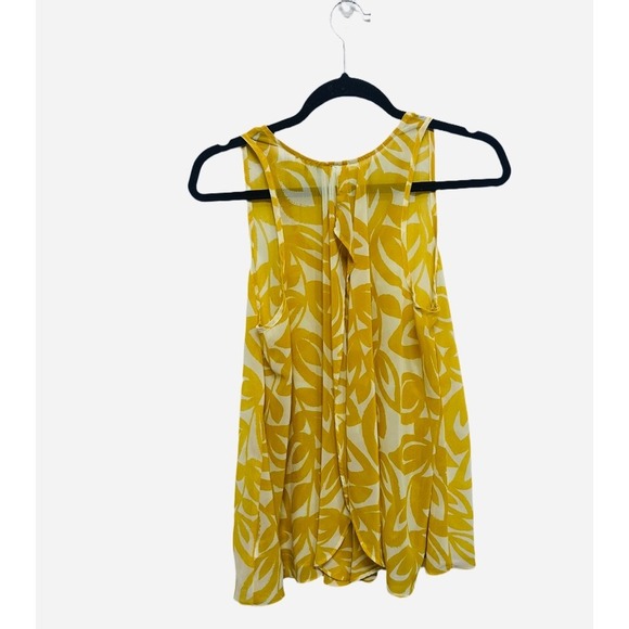 Umgee Women's Size Small Sleeveless Blouse Tank White Yellow Leaf Design Ruffle - Picture 2 of 4